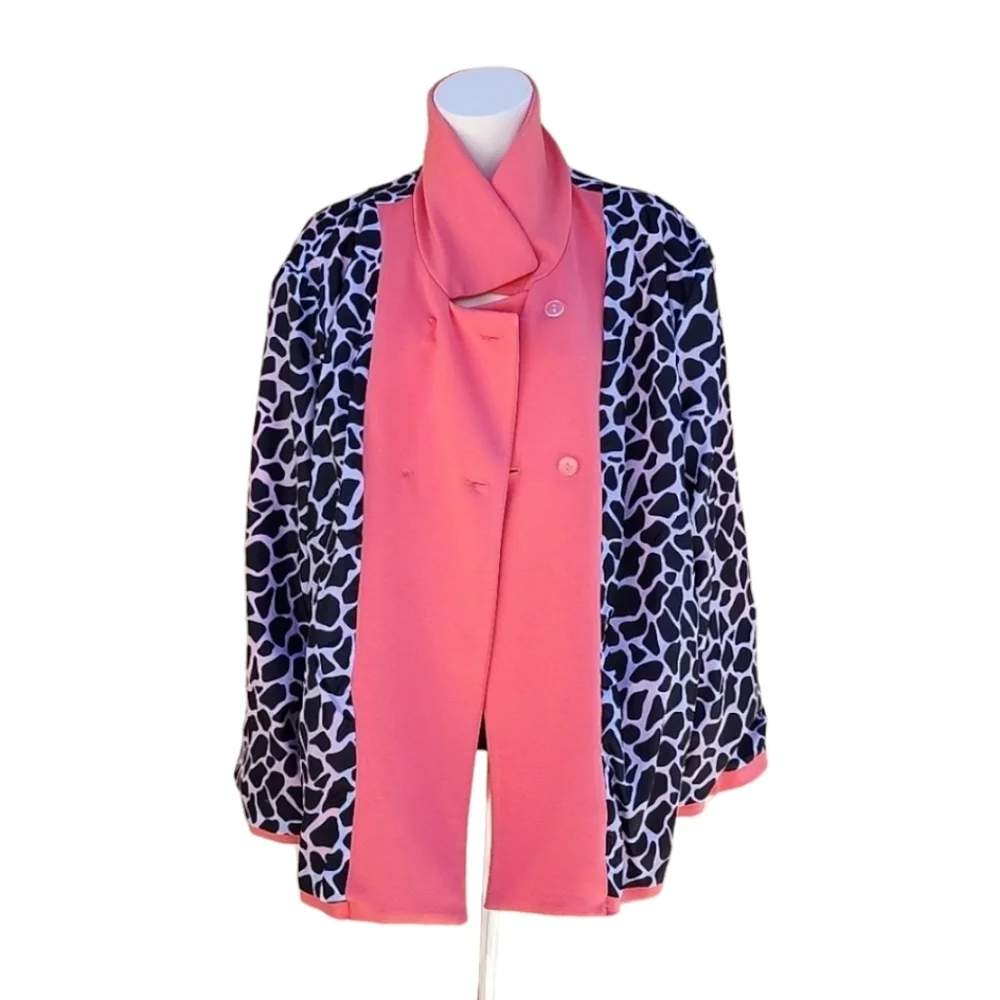SANDRO Pink Peacoat 3X Double Breasted Statement Coat Giraffe Print Lined Plus - Picture 12 of 17